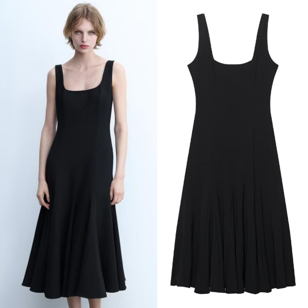 เดรสยาวแขนกุดหรูหราสีดํา7921 (ปี)