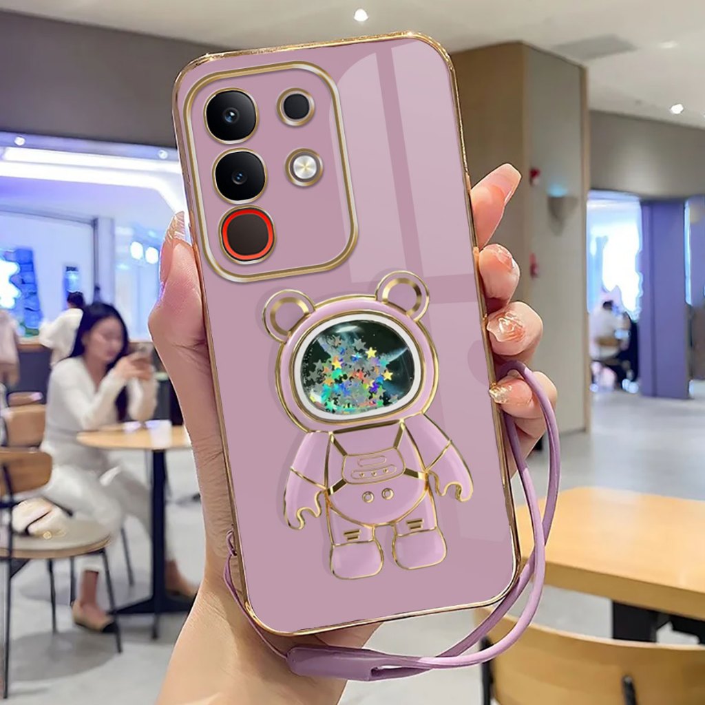 Vivo Y29 4G Softcase Stand Holder Mirror Silicone Luxury Plating