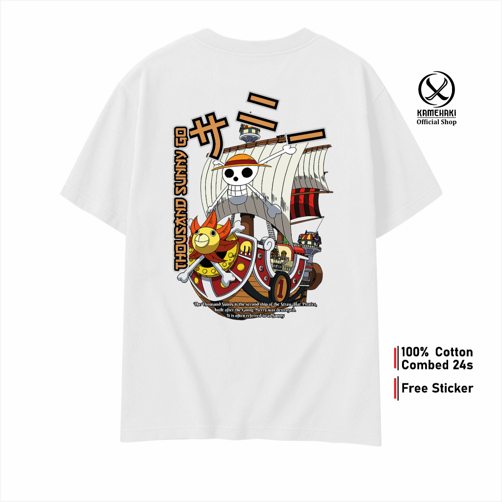 KAMEHAKI อะนิเมะเสื้อยืด SUNNY GO SHIP LUFFY ONEPIECE ญี่ปุ่นเสื้อยืดผู้ชายและผู้หญิงเสื้อยืดผ้าฝ้าย