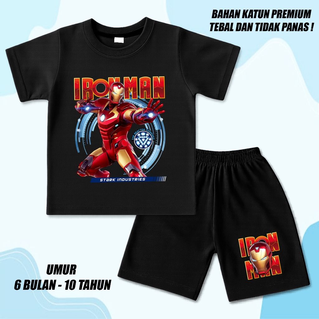 ชุดเสื้อยืด unisex iron man 1 สําหรับเด็กชายและเด็กหญิง