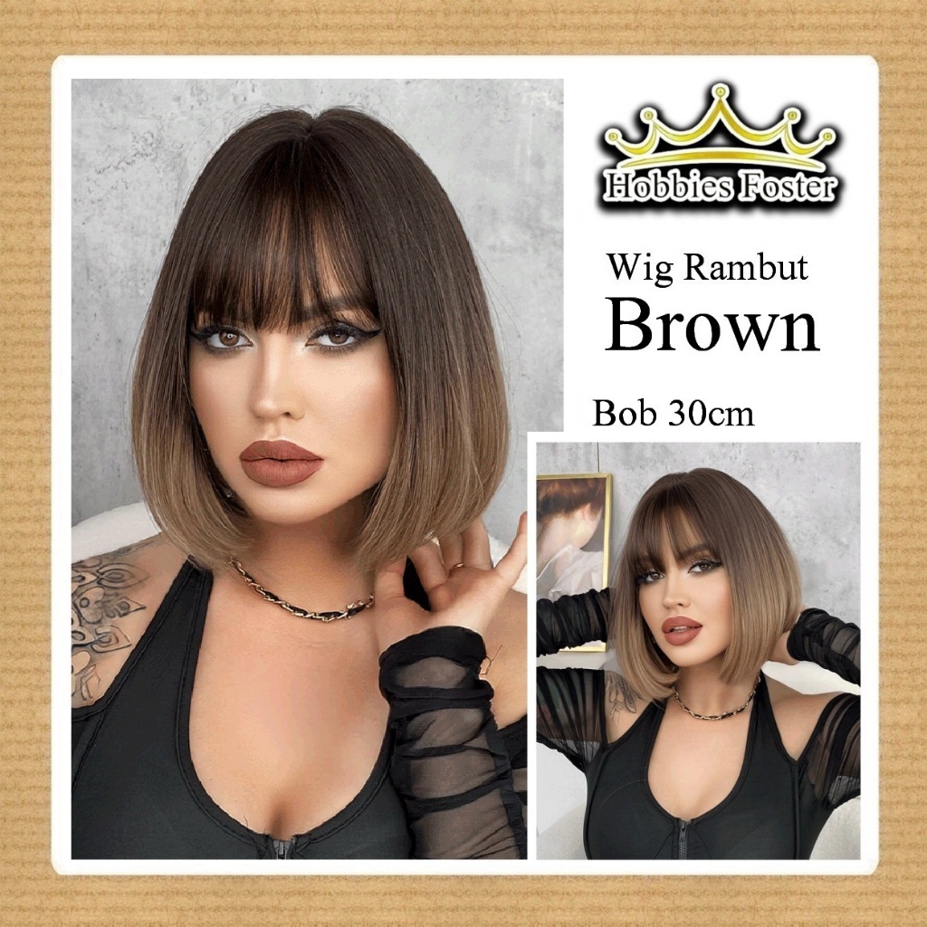 HBF เครื่องแต่งกาย / วิกผมคอสเพลย์ - รุ่นบ๊อบตรง - 30ซม. - สีน้ําตาล