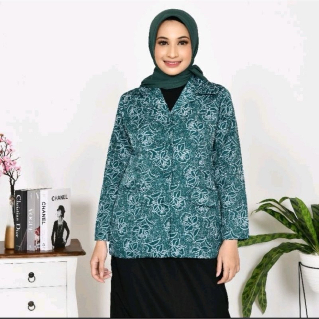 HIJAU ล่าสุด TOSCA GREEN PKK ชุดคอปกแหลมเรียงรายแขนยาว National PKK Uniform Blazer 5 pistils ดอกไม้ 
