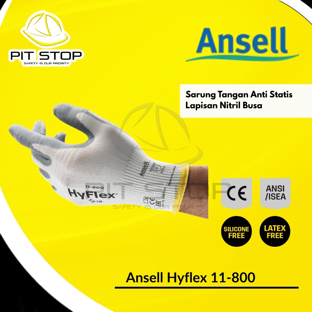 Ansell HyFlex 11-800 ถุงมือนิรภัย Anti-Static Nylon Foam Nitrile Industrial Safety