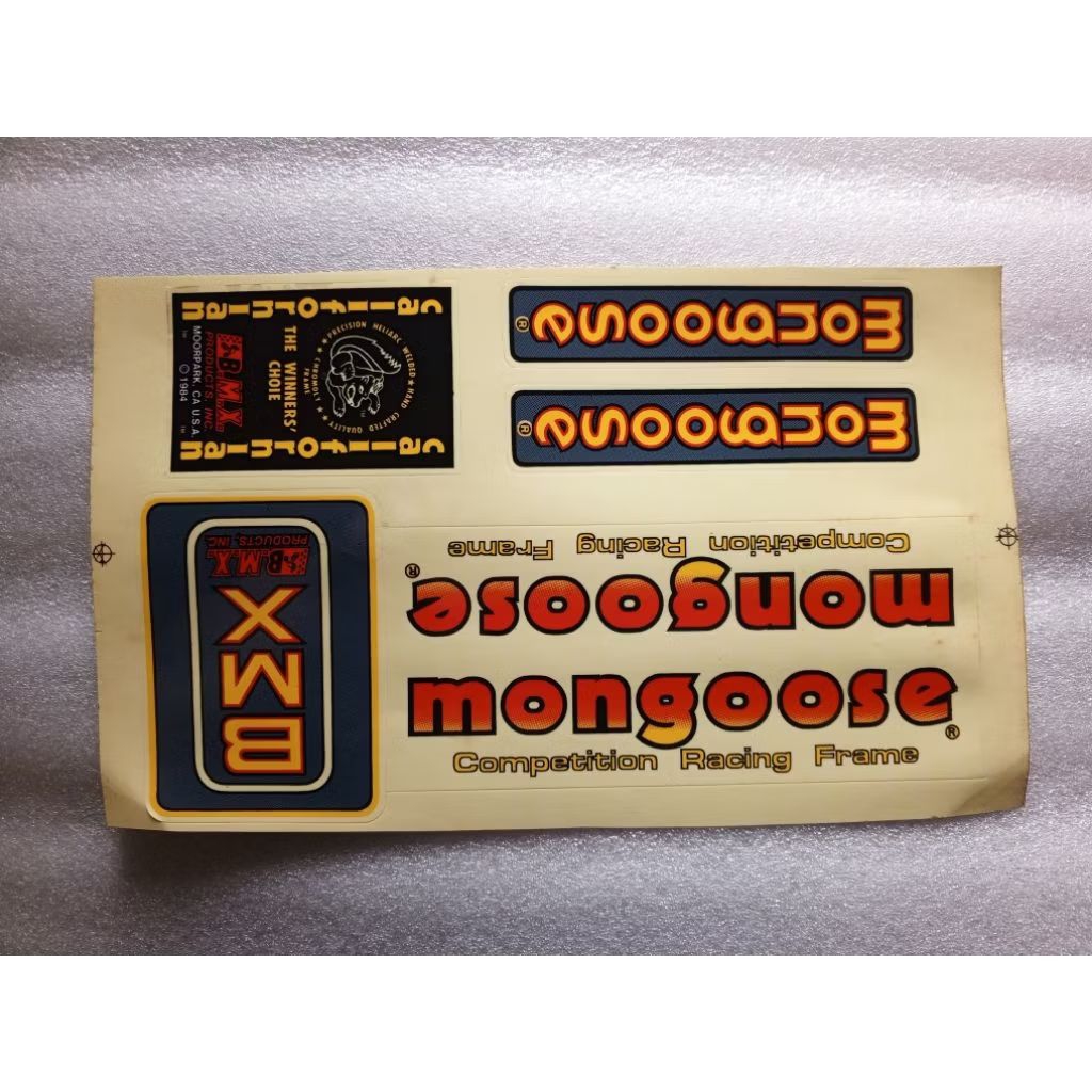 MONGOSE BMX DECAL 1984 USA LABEL MADE IN TAIWAN MONGOSE COMPETITION RACING FRAME สติกเกอร์ BMX MONGOSE