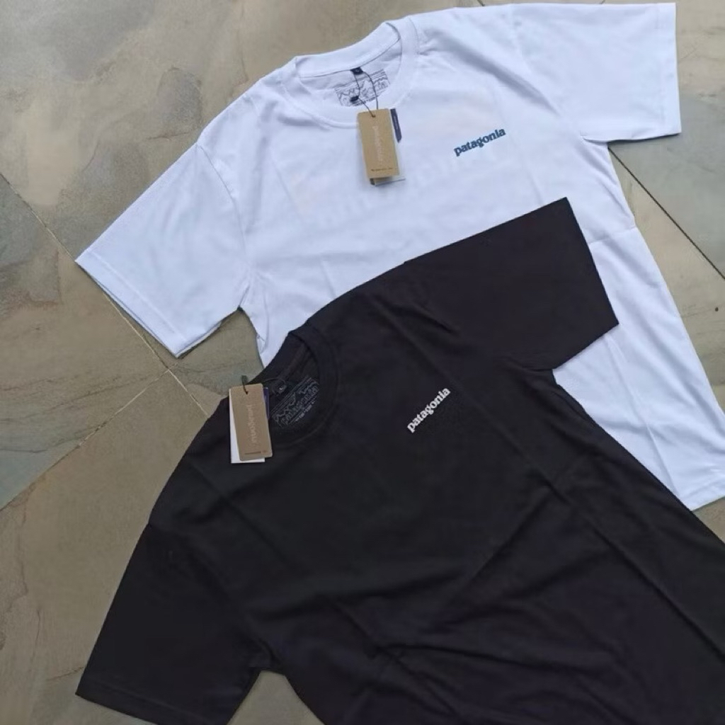 Patagonia Wave Graphic เสื้อยืดสีดําและสีขาวเสื้อ Patagonia เสื้อยืดตกปลา