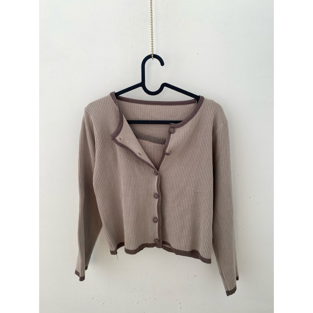 PRELOVED เสื้อคาร์ดิแกนถักผู้หญิง Taupe