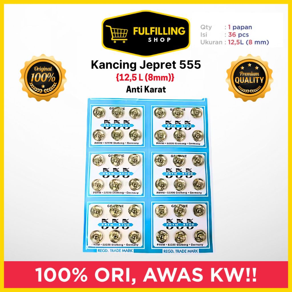 TAP BUTTONS / Snap Buttons 555 / Cetet Buttons 8 mm Spring Press Stud 555 | 1 แผ่น