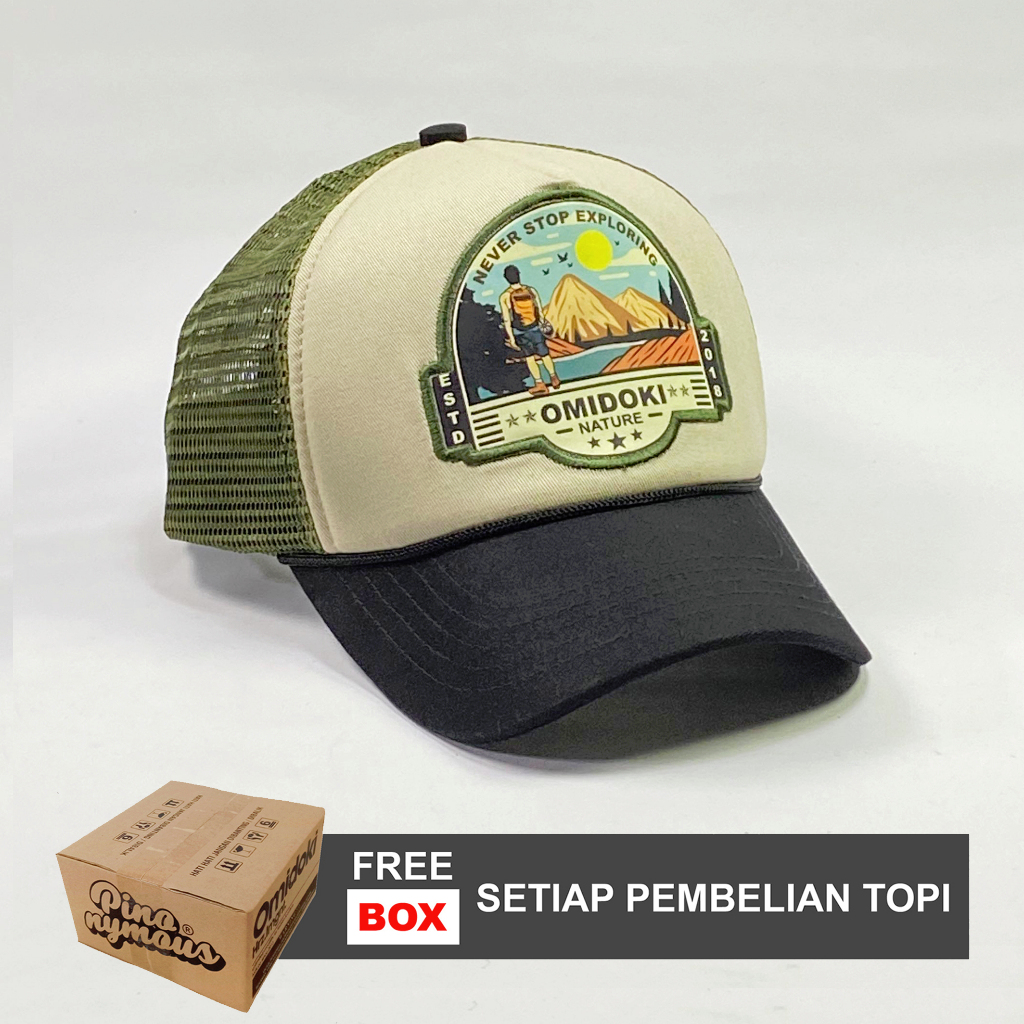 TRUCKER HAT OMIDOKI MENS NET HAT ORIGINAL DISTRO BLACK CREAM ARMY