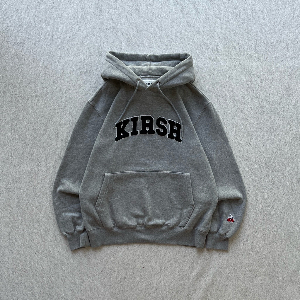 Hoodie Kirsh ผ้าขนหนูโลโก้เย็บปักถักร้อยสีเทา