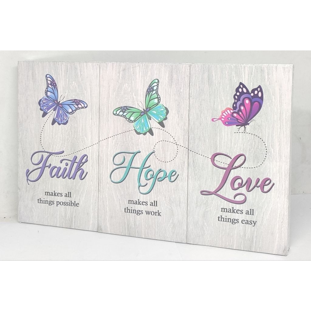 SPIRITUAL WOODEN WALL DISPLAY "FAITH,HOPE,LOVE"