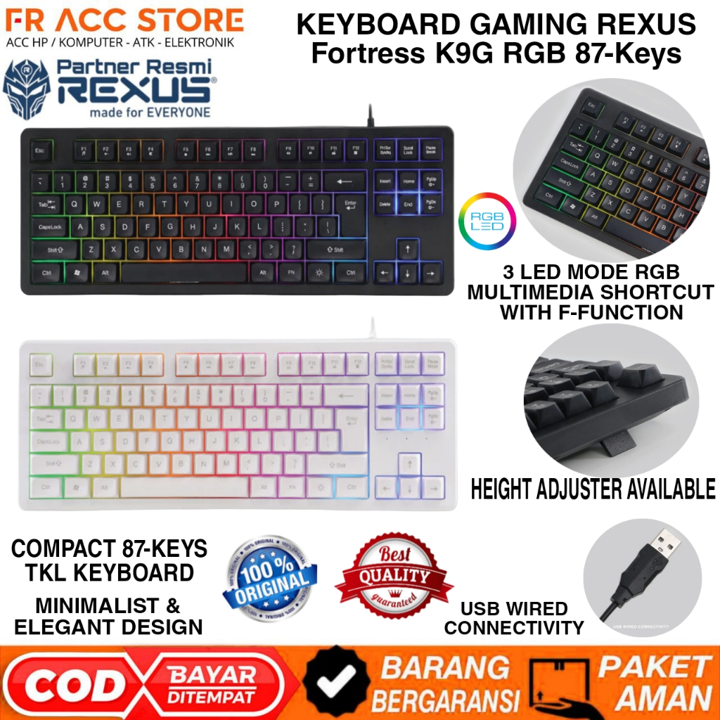 REXUS Fortress K9G RGB 87 คีย์ RGB LED Gaming Keyboard Minimalist & Elegant Design คีย์บอร์ด 87 คีย์