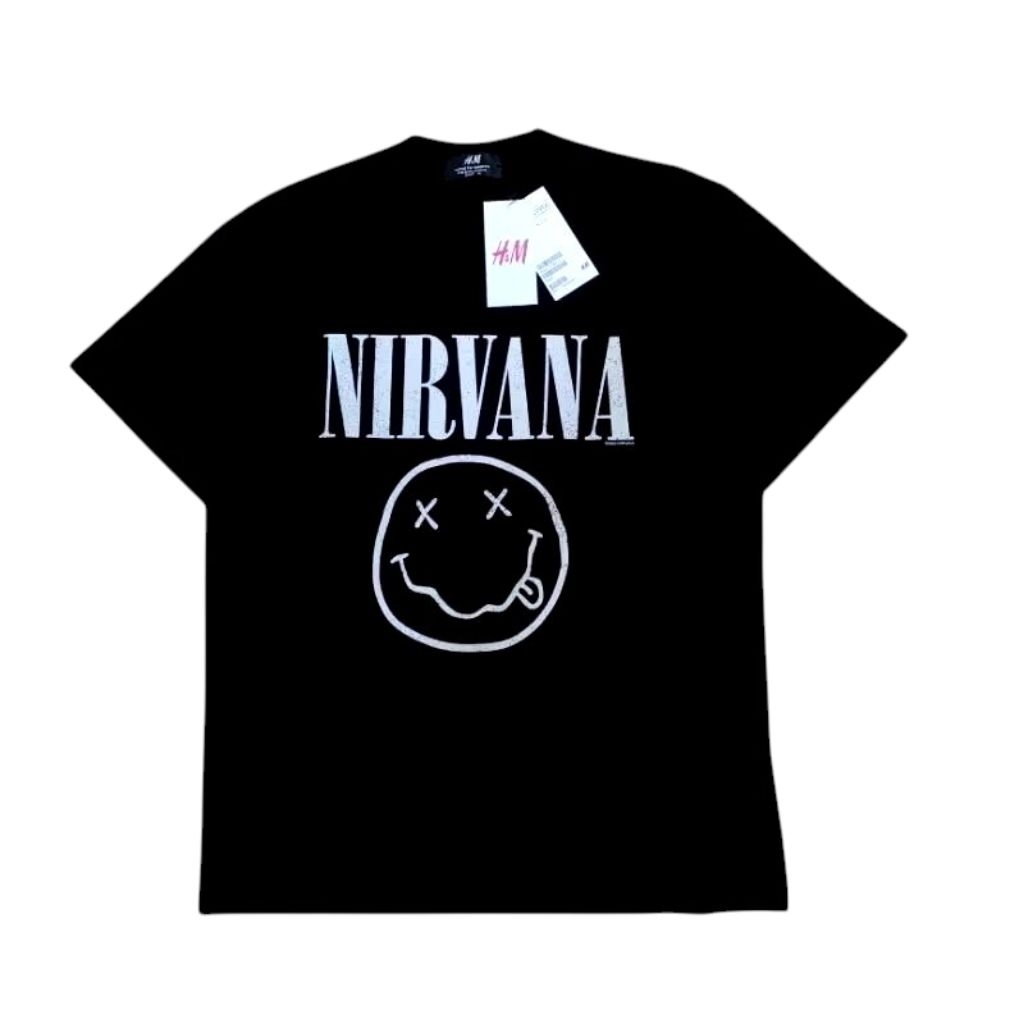 เสื้อยืดโอเวอร์ไซส์ Unisex H&M COLLARB NIRVANA LOGO SMILE Cotton Combed 24s Premium Quality Fulltag 