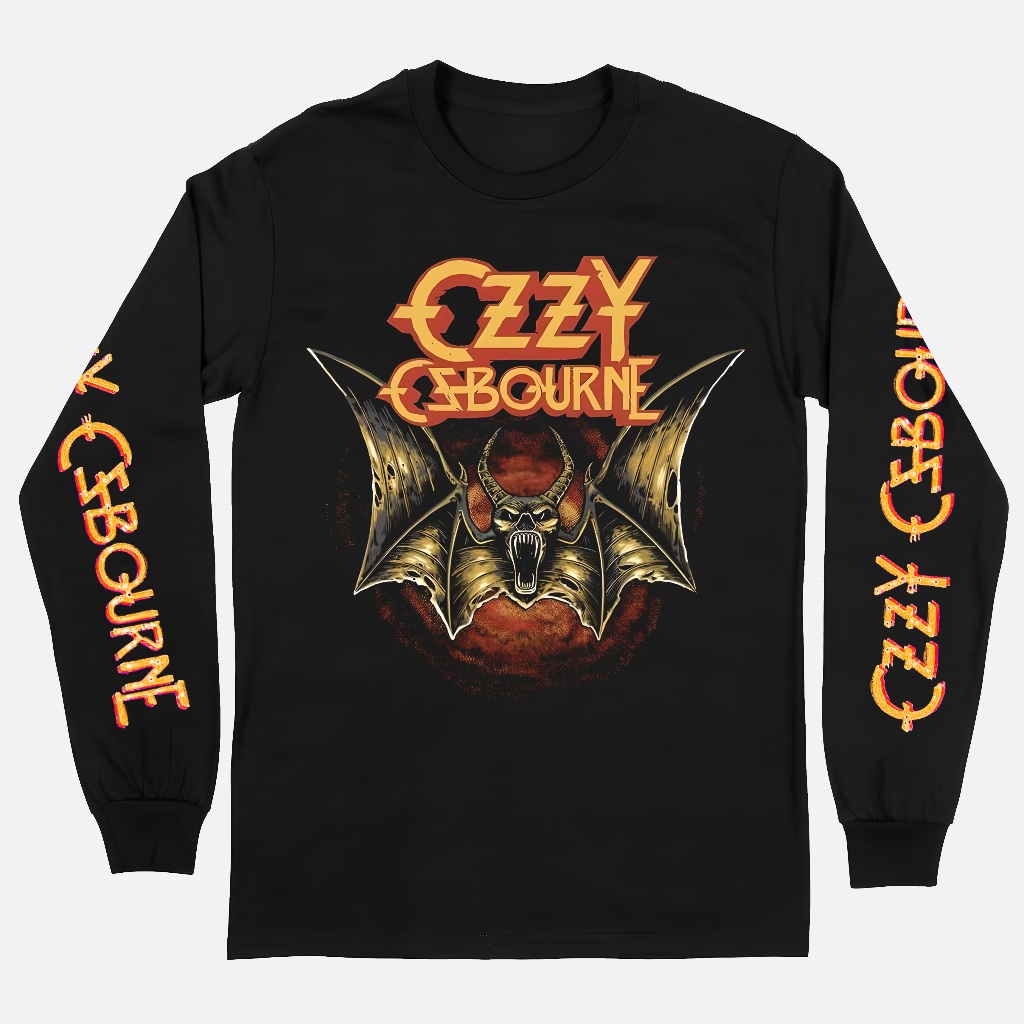 OZZY OSBOURNE BLACK BAT MENS LONG SLEEVED เสื้อยืด OLDSCHOOL DESIGN
