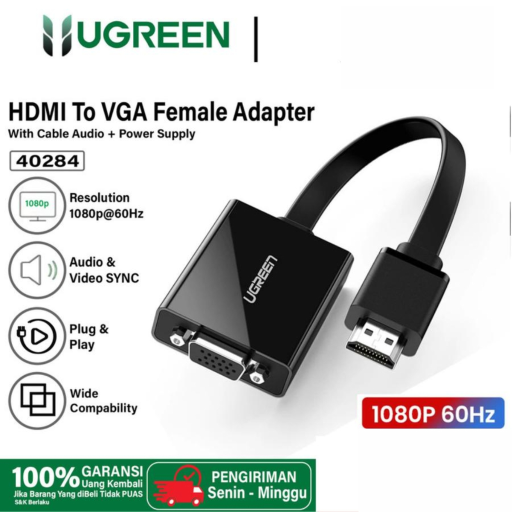 Ugreen ตัวแปลง HDMI เป็น VGA พร้อมเสียง 16 ซม. สีดํา 40248