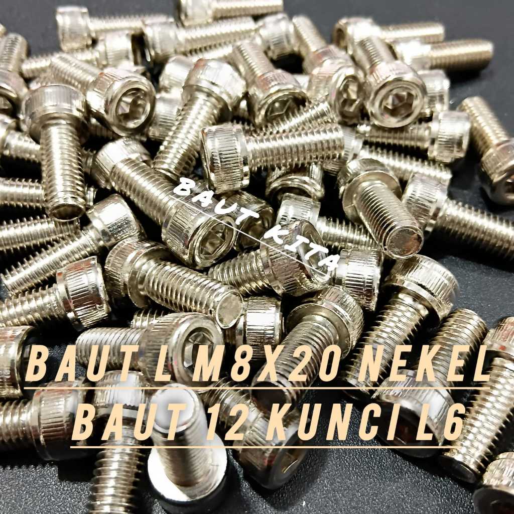 Bolt L M8x20 กุญแจนิกเกิล L6 เกลียว 12