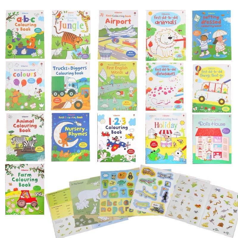 [Edu] Usborne First Coloring Sticker Book Dot to dot หนังสือสติ๊กเกอร์ระบายสีสําหรับเด็ก