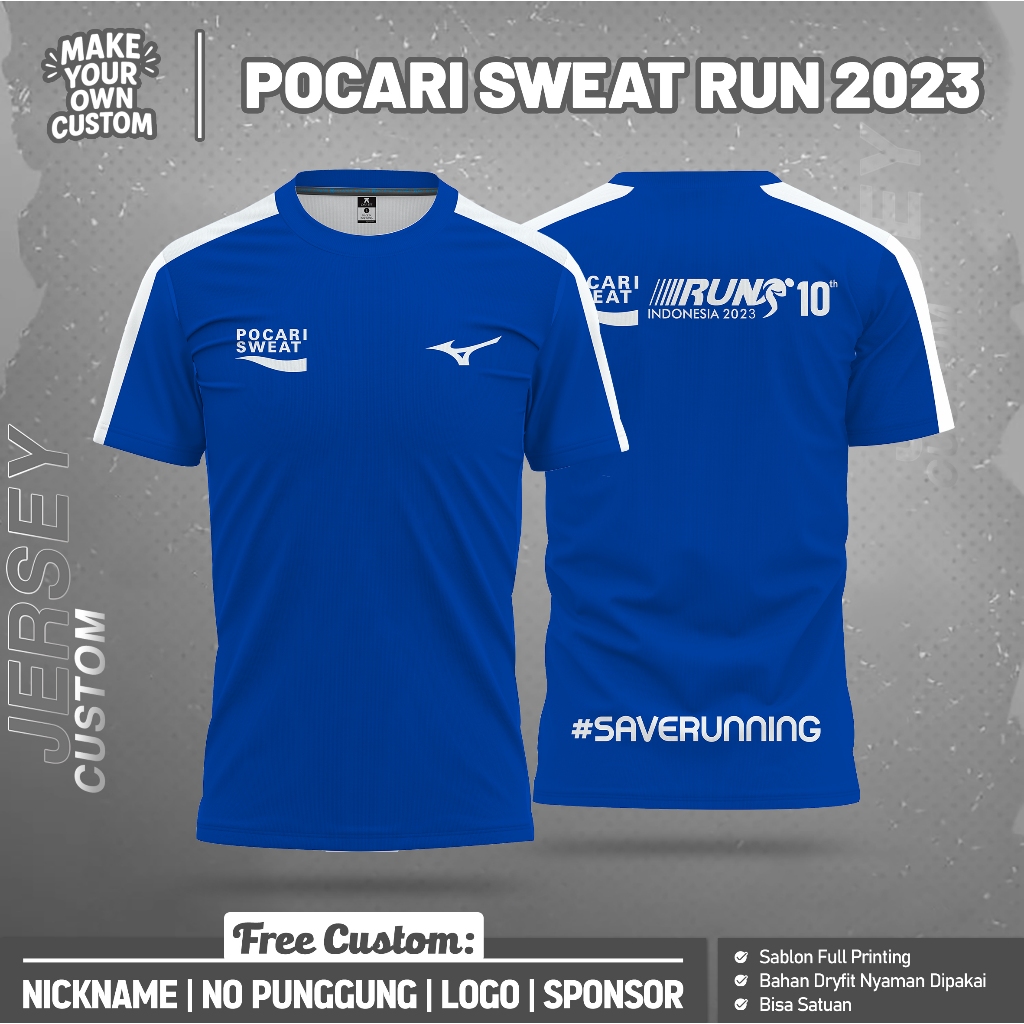 POCARI SWEAT เสื้อวิ่งสีน้ําเงินเข้มออกแบบเต็มรูปแบบฟรีชื่อที่กําหนดเองสําหรับผู้ใหญ่และเด็ก