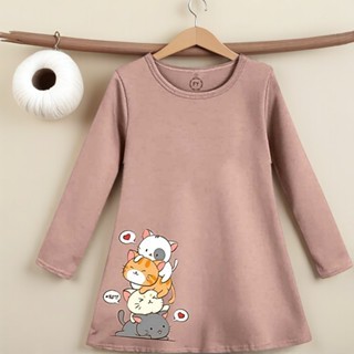 ชุดเด็กแขนยาวเด็กผู้หญิง Tunic Motif 4Cats