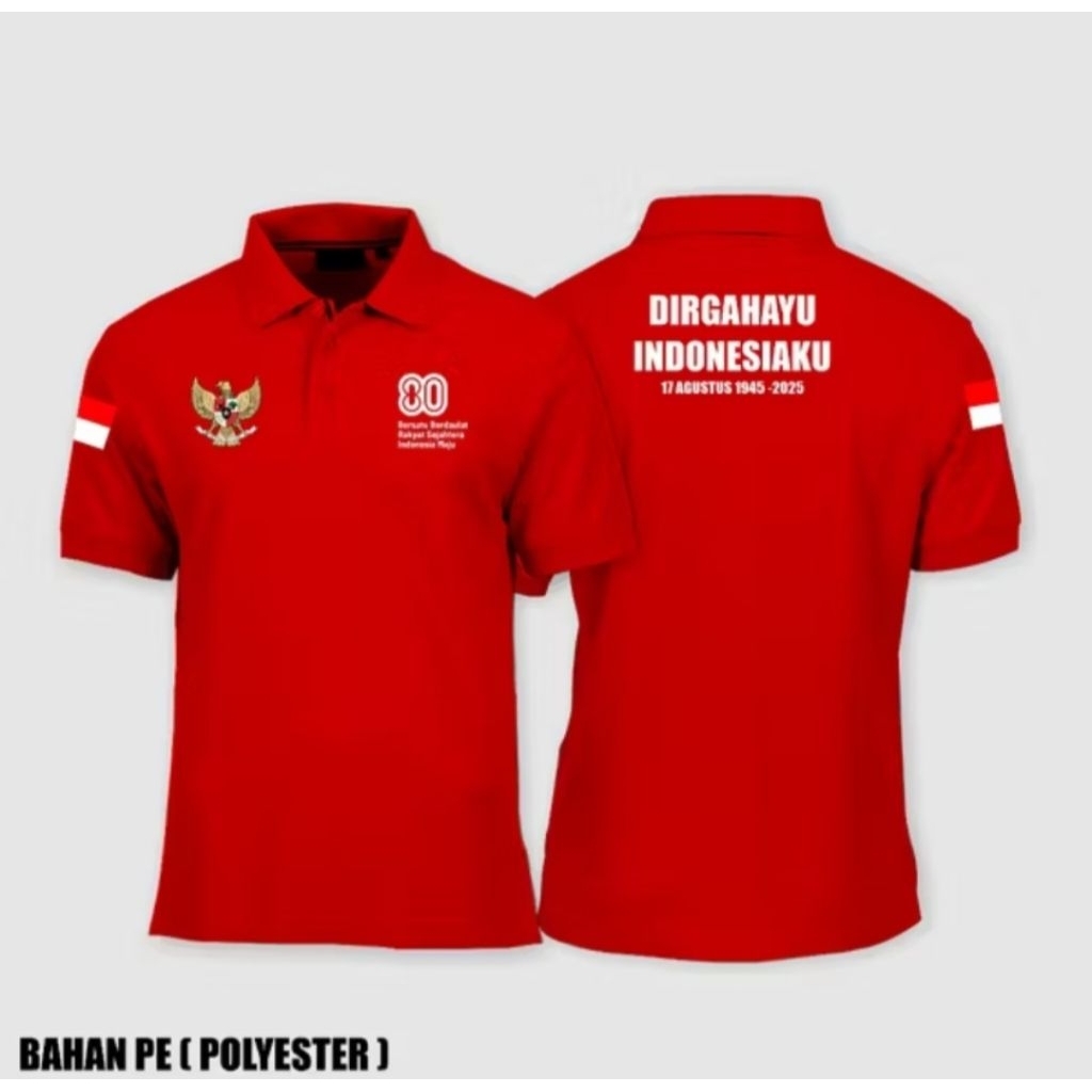 เสื้อคอปกหรือเสื้อโปโล สิงหาคม HUT RI 80th วัสดุ PE โพลีเอสเตอร์