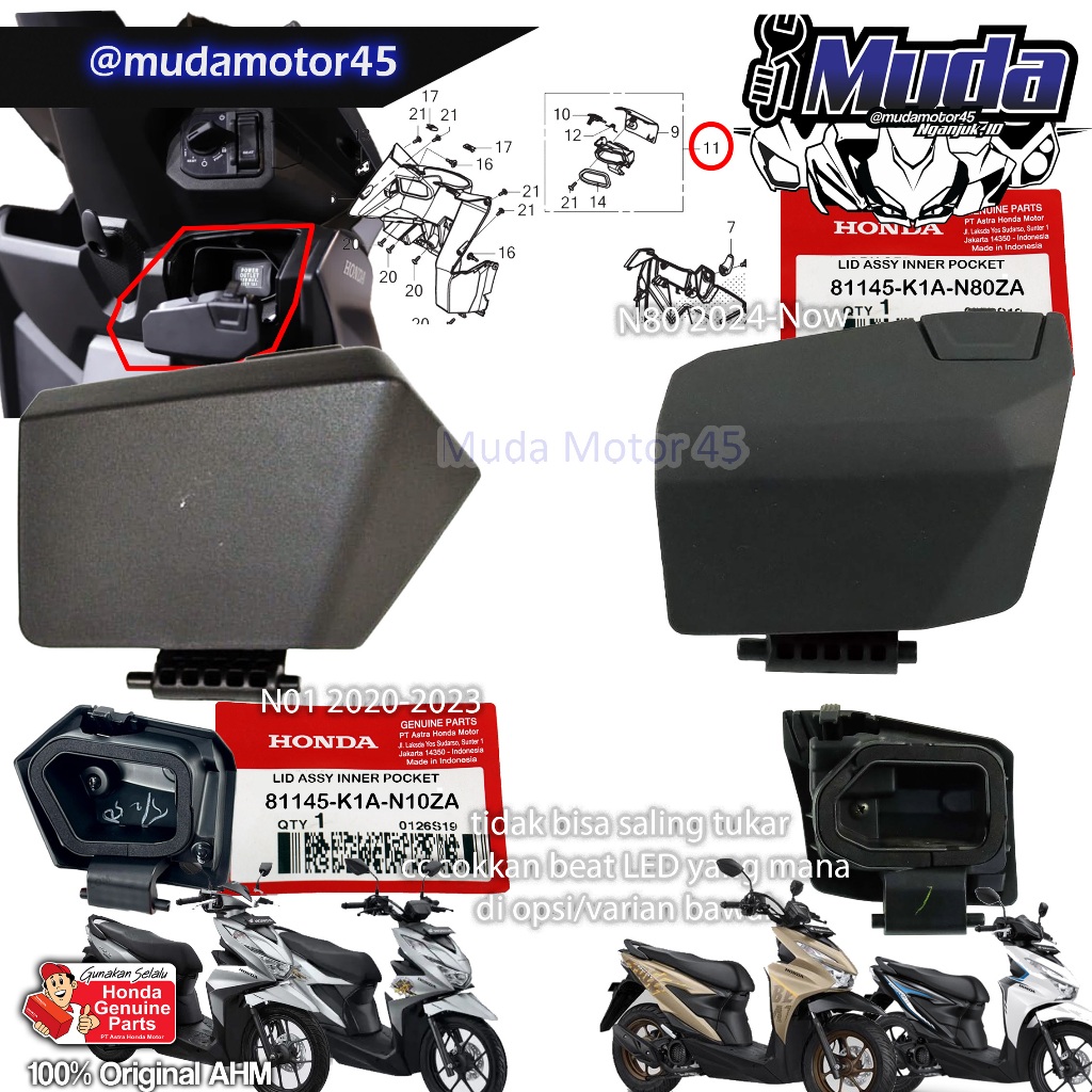 ด้านหน้า DRAWER COVER BEAT LED DELUXE STREET 2020 2025 USB CHARGER COVER POUCH 81141-K1A-N10ZA-N80ZB