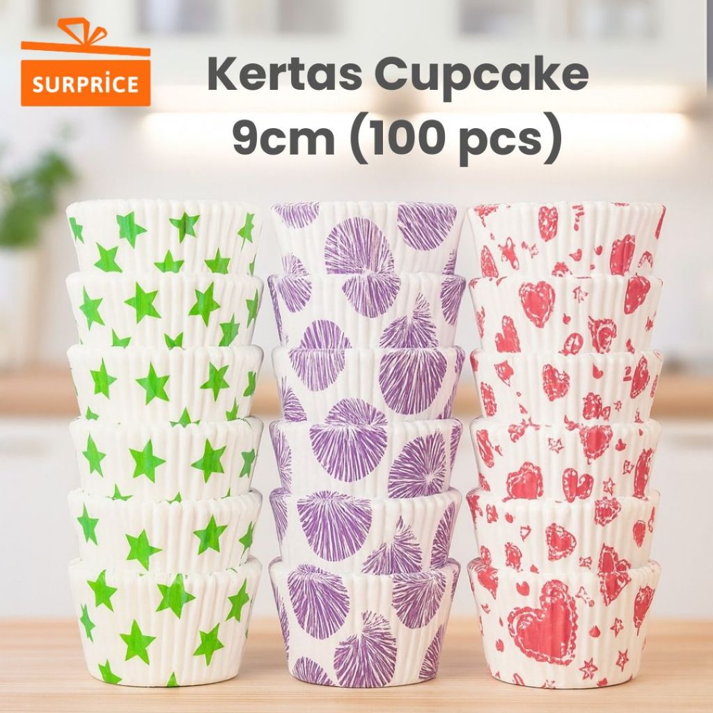 Surprise Cake Case Paper Cupcake 9ซม. (100ชิ้น)| ถ้วยกระดาษ ฟองน้ํานึ่ง เค้ก ฐาน ถ้วย เค้ก สีขาว เชอ
