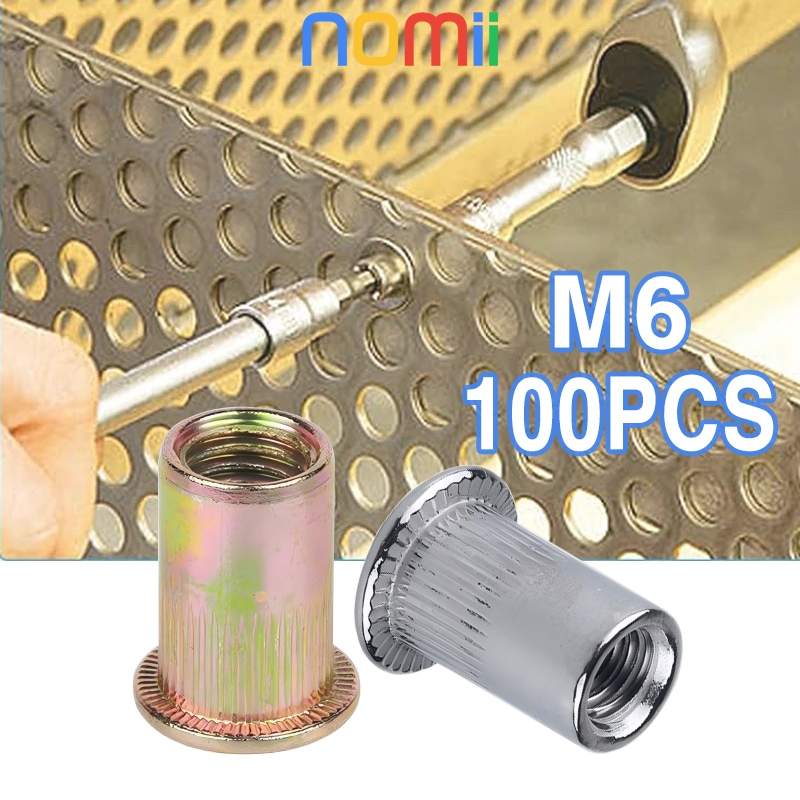 100 ชิ้น Rivet Nut M6 สีเหลือง / M6 สีเหลือง Rivet Nut / ใส่ Nut M6 / Sert Nut