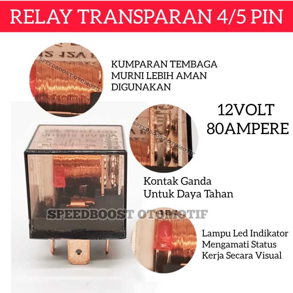 Relay Horn Relay 4 & 5 Pin Legs 12 VOLT 80A Clear LED Indicator คุณภาพระดับพรีเมียม