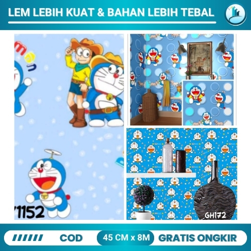 Live Wallpaper สติ๊กเกอร์ติดผนัง ตกแต่งห้องนั่งเล่น วอลเปเปอร์ติดผนัง Doraemon Motif Blue 10 เมตร