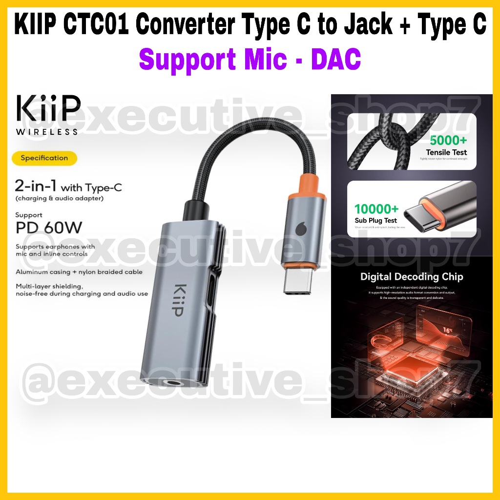 KIIP CTC01 ตัวแปลง Type C เป็นแจ็ค + Type C - รองรับไมค์ - DAC