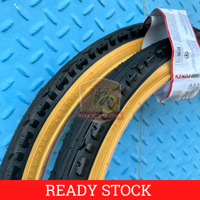 Kenda K847 Kross Plus สีดําจักรยานเสือภูเขายางนอกขนาด 26 x 1.95 แถบสีเหลือง MTB Federal