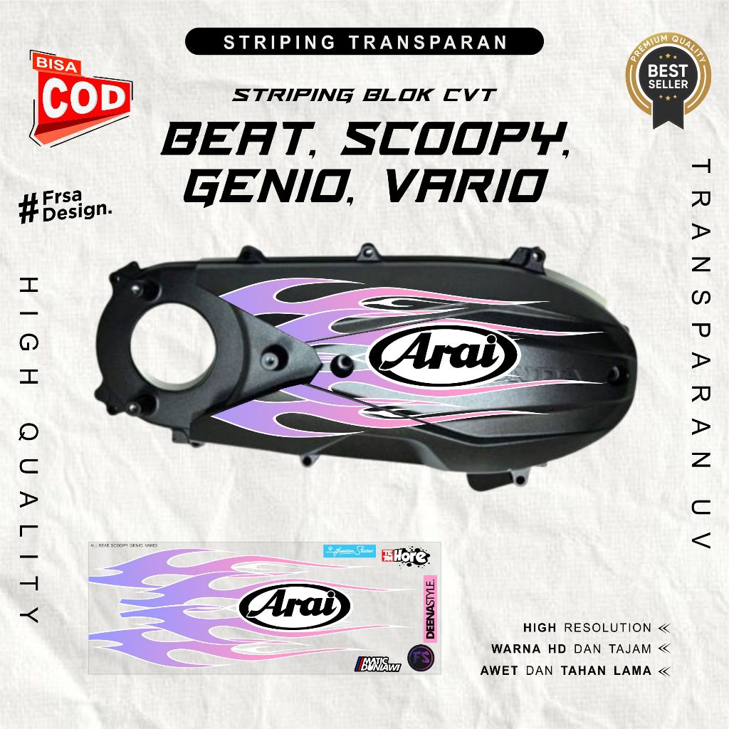 ใหม่ล่าสุด Honda BEAT, SCOOPY, GENIO, VARIO Transparent CVT Sticker with Flame Motif V4