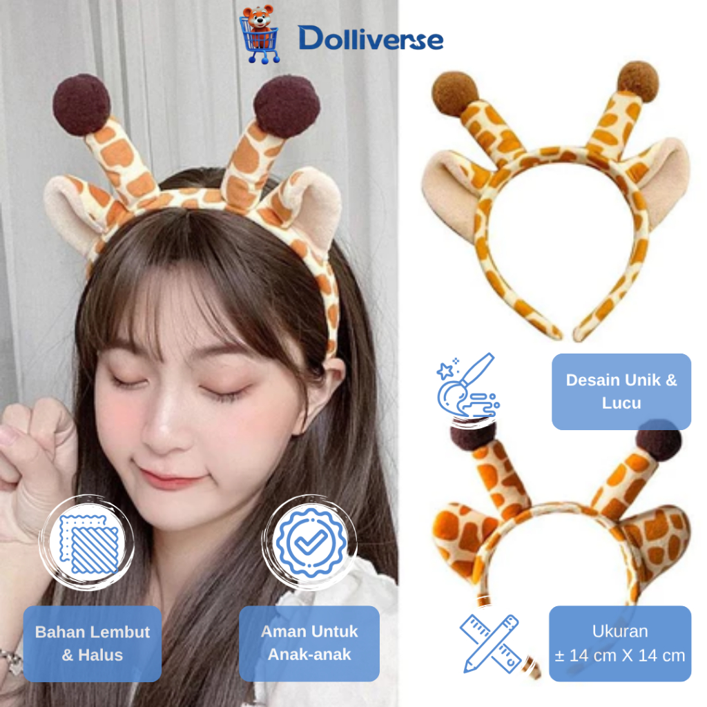 Dolliverse Headband Bandana Character Ears Animal Giraffe Deer Cow Tiger White Leopard Tiger