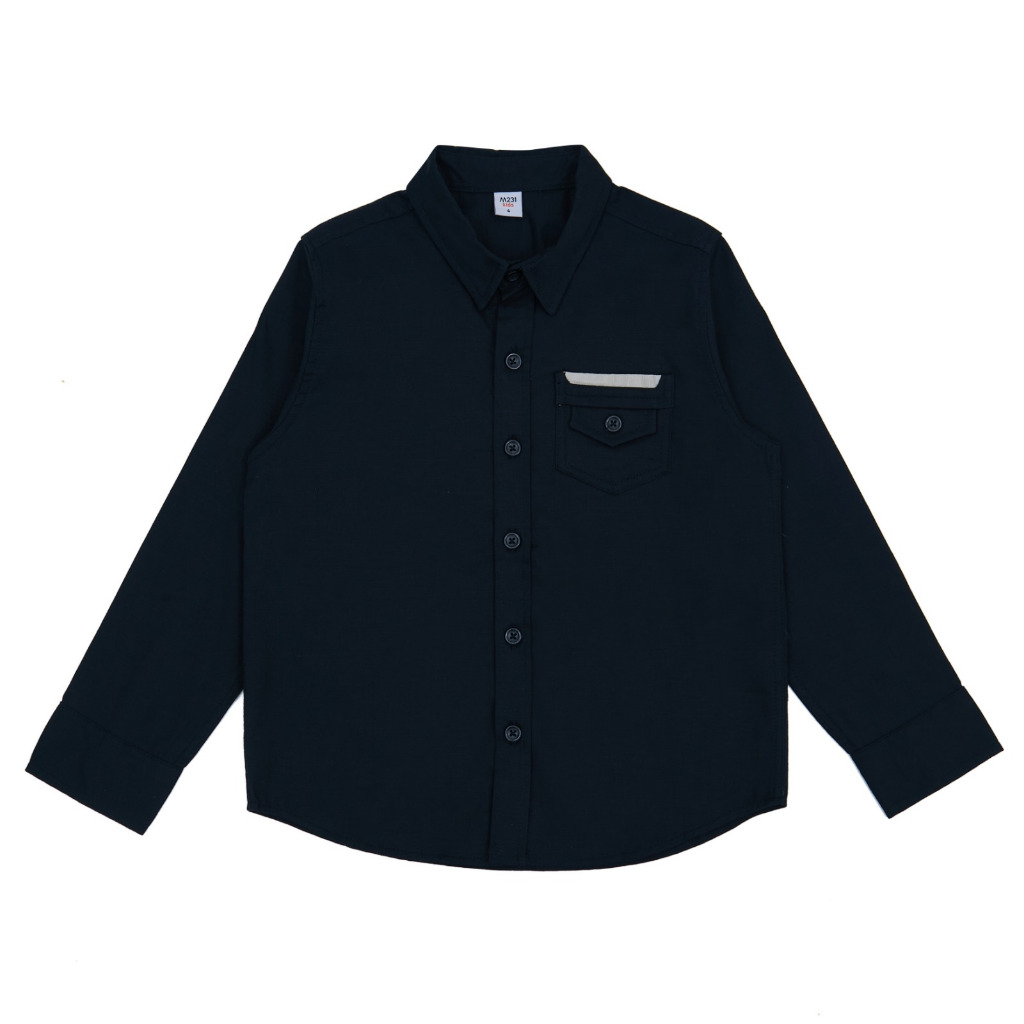 KEMEJA M231 เสื้อเชิ้ตสีดําตัวยาวสีพื้นเด็กชาย 1128B