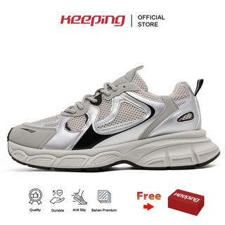 Keeping Sepatu Sneakers Pria Original Sepatu Olahraga Cowok Keren Sepatu Kets Kasual Silver KSR725