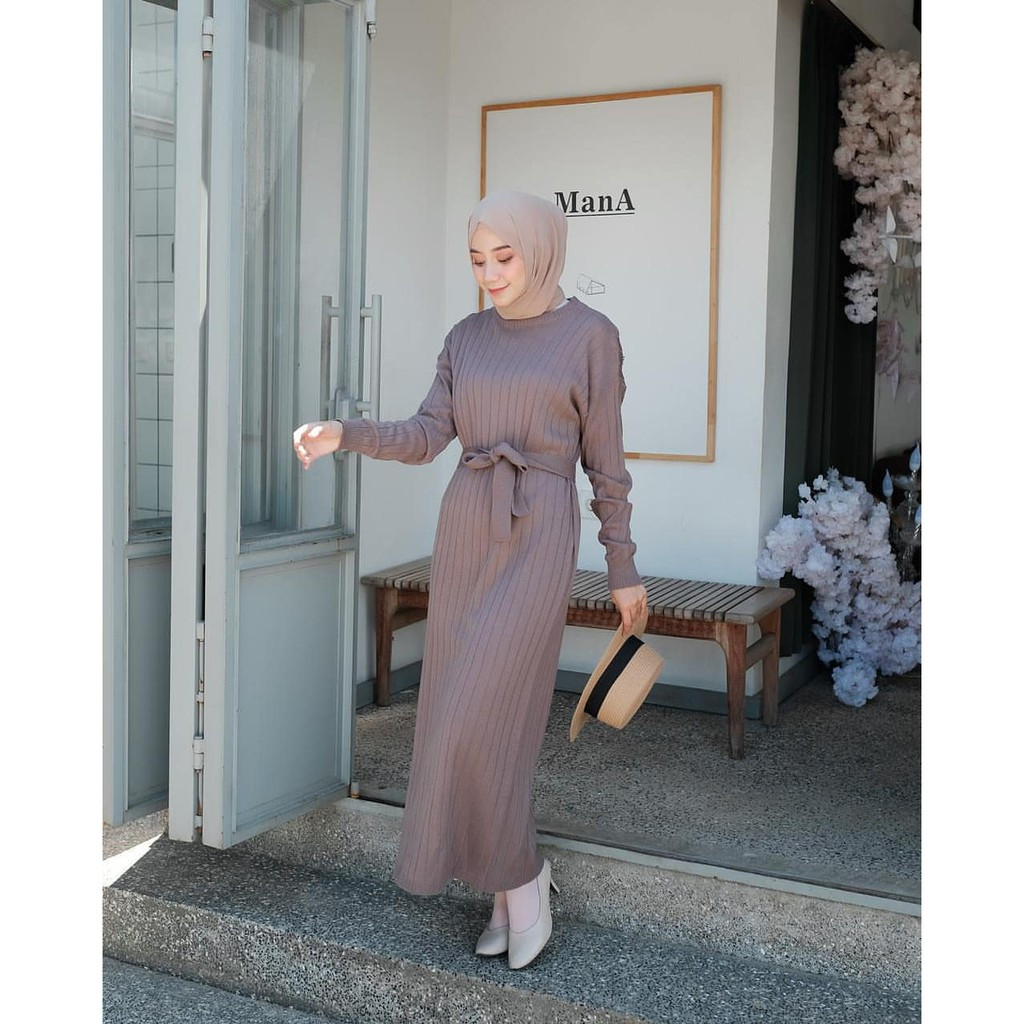 Omoi Azela Basic Dress แขนยาวผู้หญิงถัก Gamis