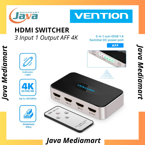 Vention HDMI Switcher 3 Input 1 Output 4K 3D Dolby รองรับ 5V 1A AFFH0