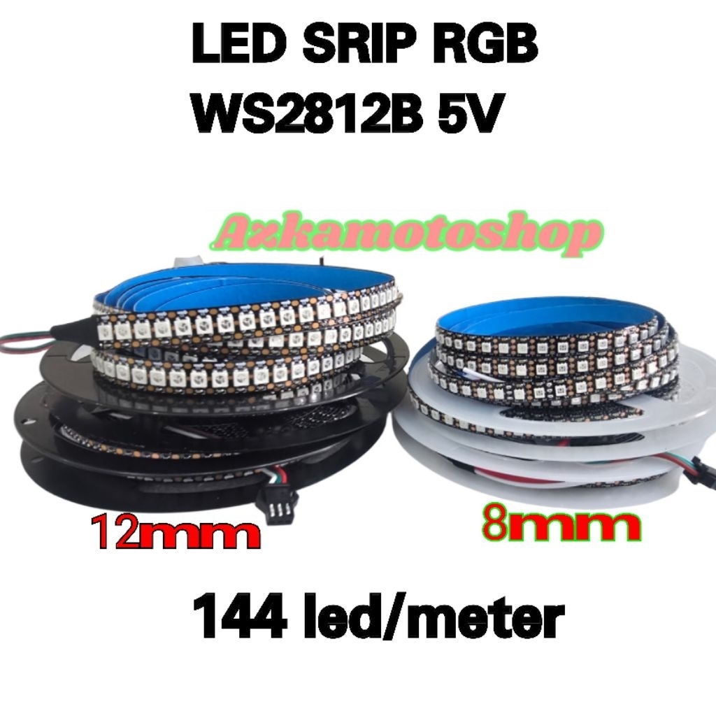 Led ws2812b 5v กว้าง 8 มม. และ 12 มม. 144 led/เมตร pcb สีดํา