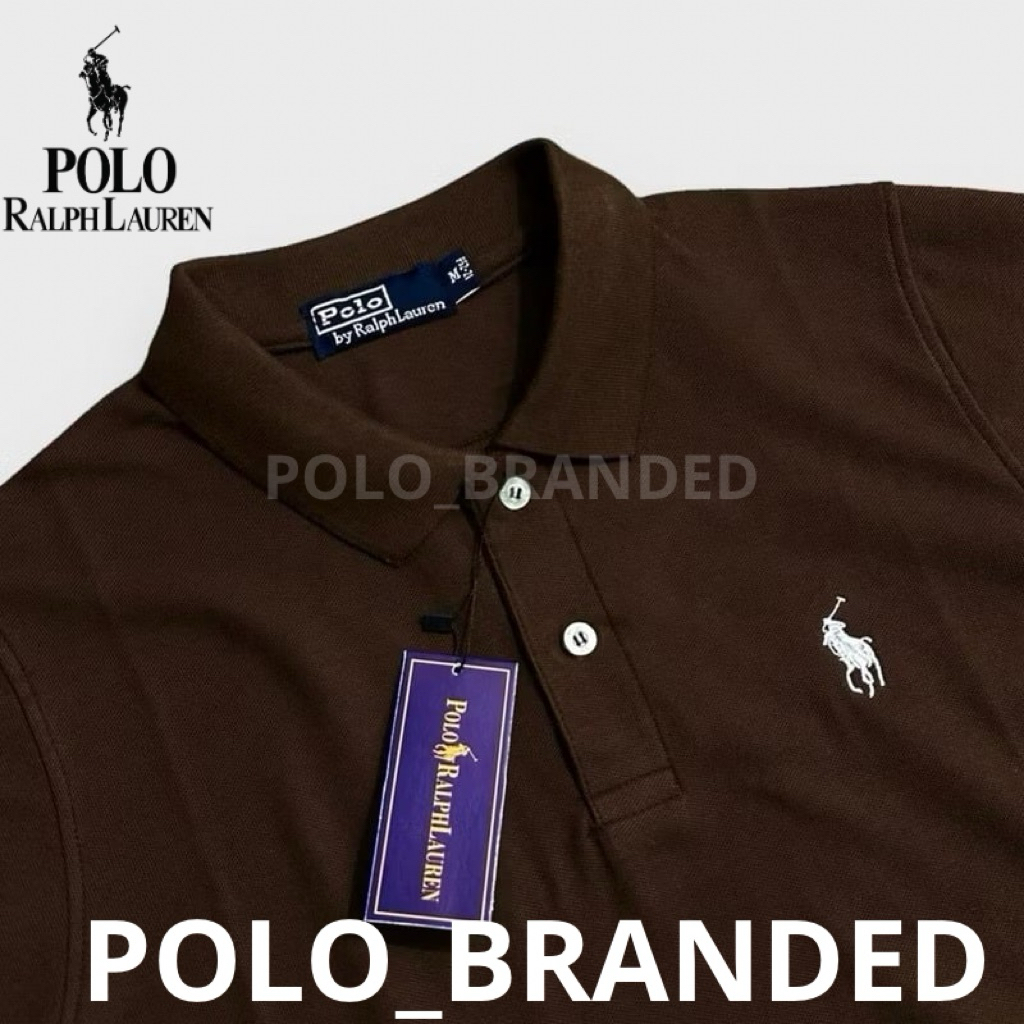 POLO BRANDED~เสื้อยืดคอปกแขนสั้นผู้ชายสีน้ําตาลกาแฟคุณภาพพรีเมี่ยม