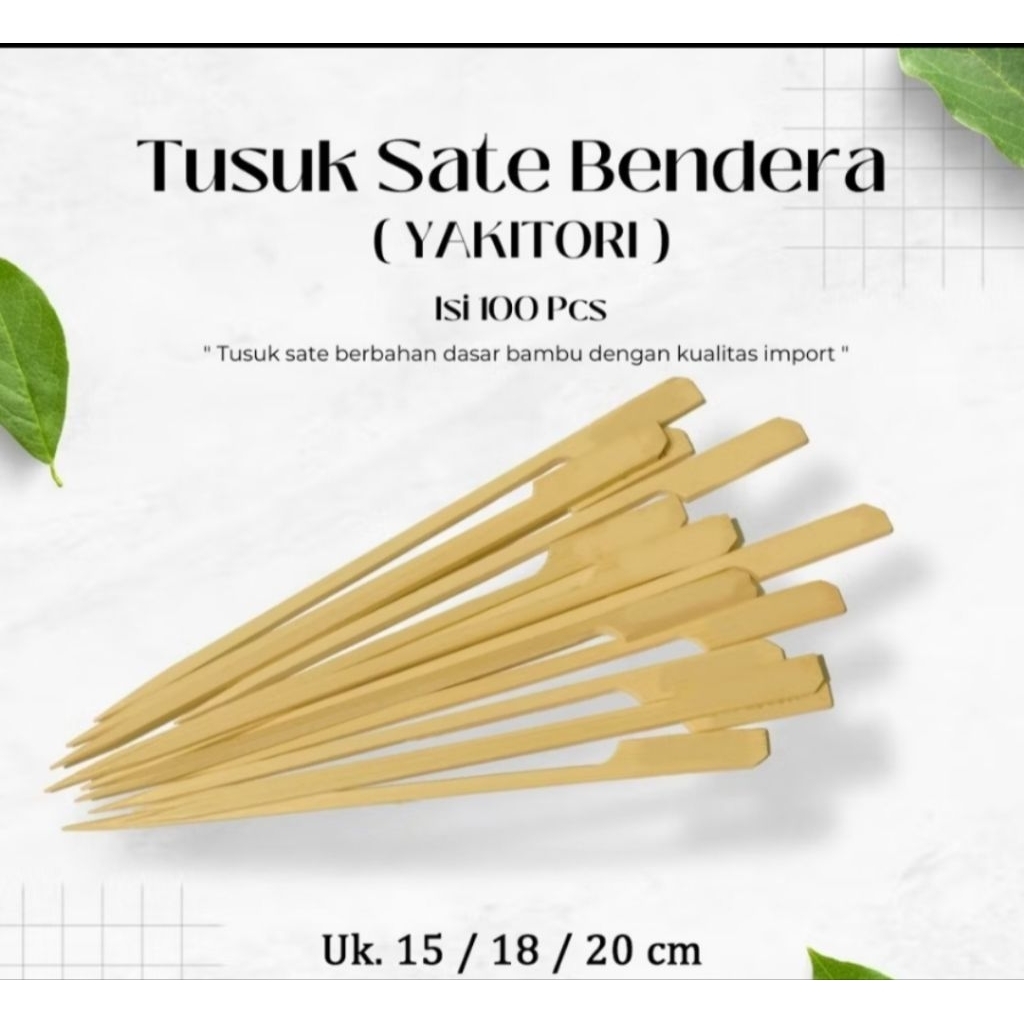 Yakitori ธง/ทุยเสียบไม้ 12 ซม., 15 ซม. และ 18 ซม., 20 ซม. จํานวน 100 ชิ้น