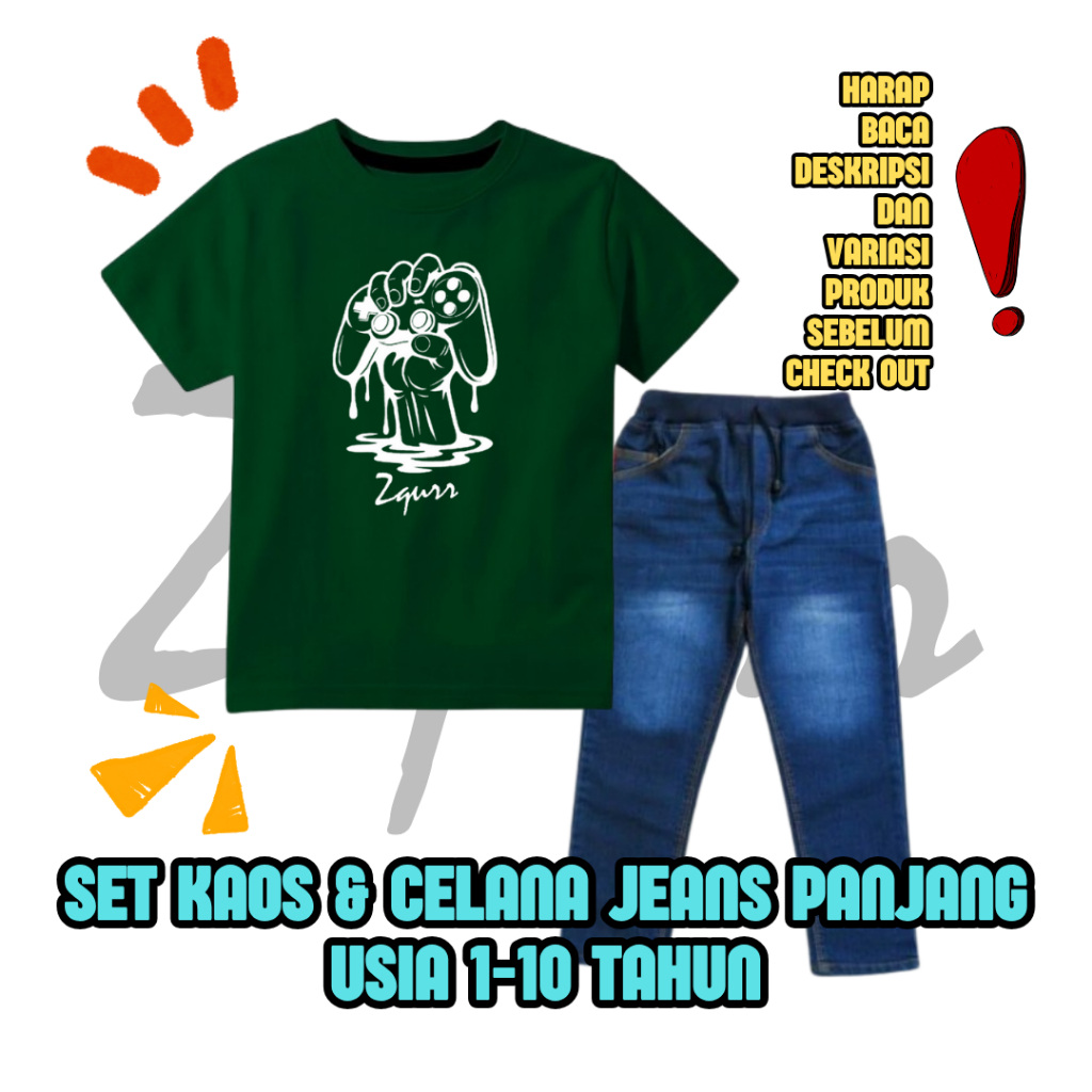 ALISA by ZQURR - Plain Distro T-Shirt Set, Vehicle Music Game Motif T-Shirt & Long Jeans, Plain Dist