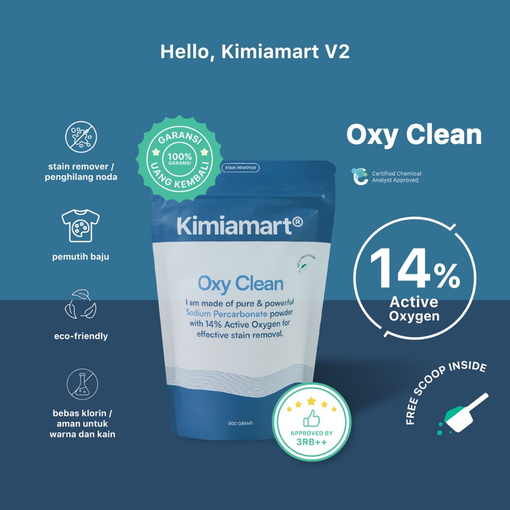 Oxy Clean V2 - เสื้อผ้า Bleach & Stain Remover / Advanced & Upgraded Version 500 gr โดย kimiamart.id
