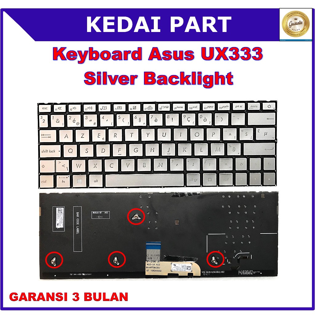 Asus Zenbook 13 UX333 UX333F UX333FA UX333FN คีย์บอร์ดแบ็คไลท์สีเงิน