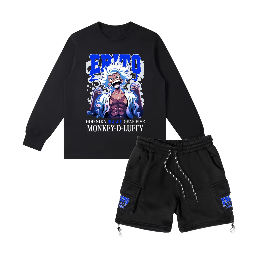 Crewneck & Cargo Set ผลิตจาก Erito ejji Soft Fleece Fabric - Luffy Gear V LS