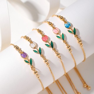 BLK Gelang Serut Bunga Tulip Keramik Perhiasan Wanita Emas Gold Titanium Anti Karat Jewelry Premium