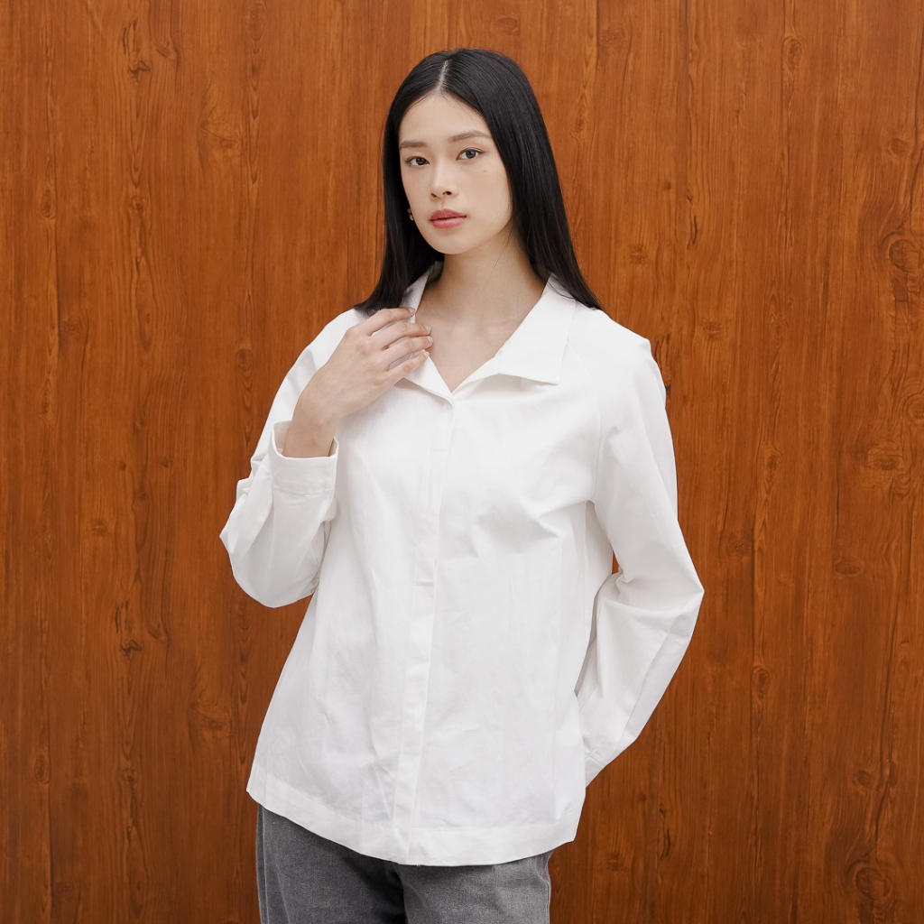 KEMEJA This Is April Womens Long Sleeve Official Casual Look Shirt Lindy Top White 10095200