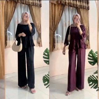 Setelan Baju Aghnia / Set Rayon / Set Twill _ Atasan Wanita Rempel_Celana Wanita Kekinian - ONE SET RAYON KEKINIAN