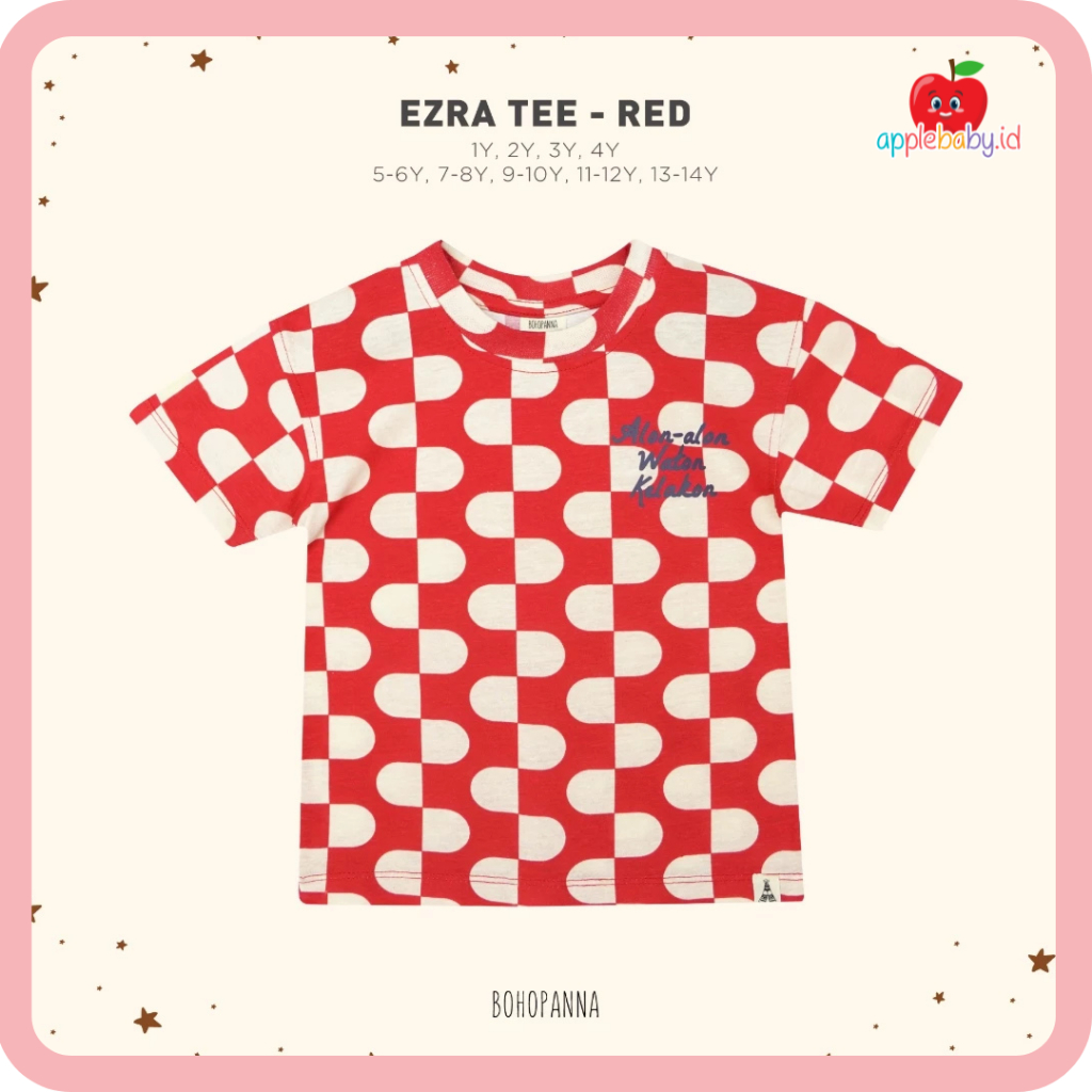 MERAH BOHOPNA - EZRA TEE 4.0 - KIDS T-SHIRT - เสื้อยืดสีแดงและสีขาว