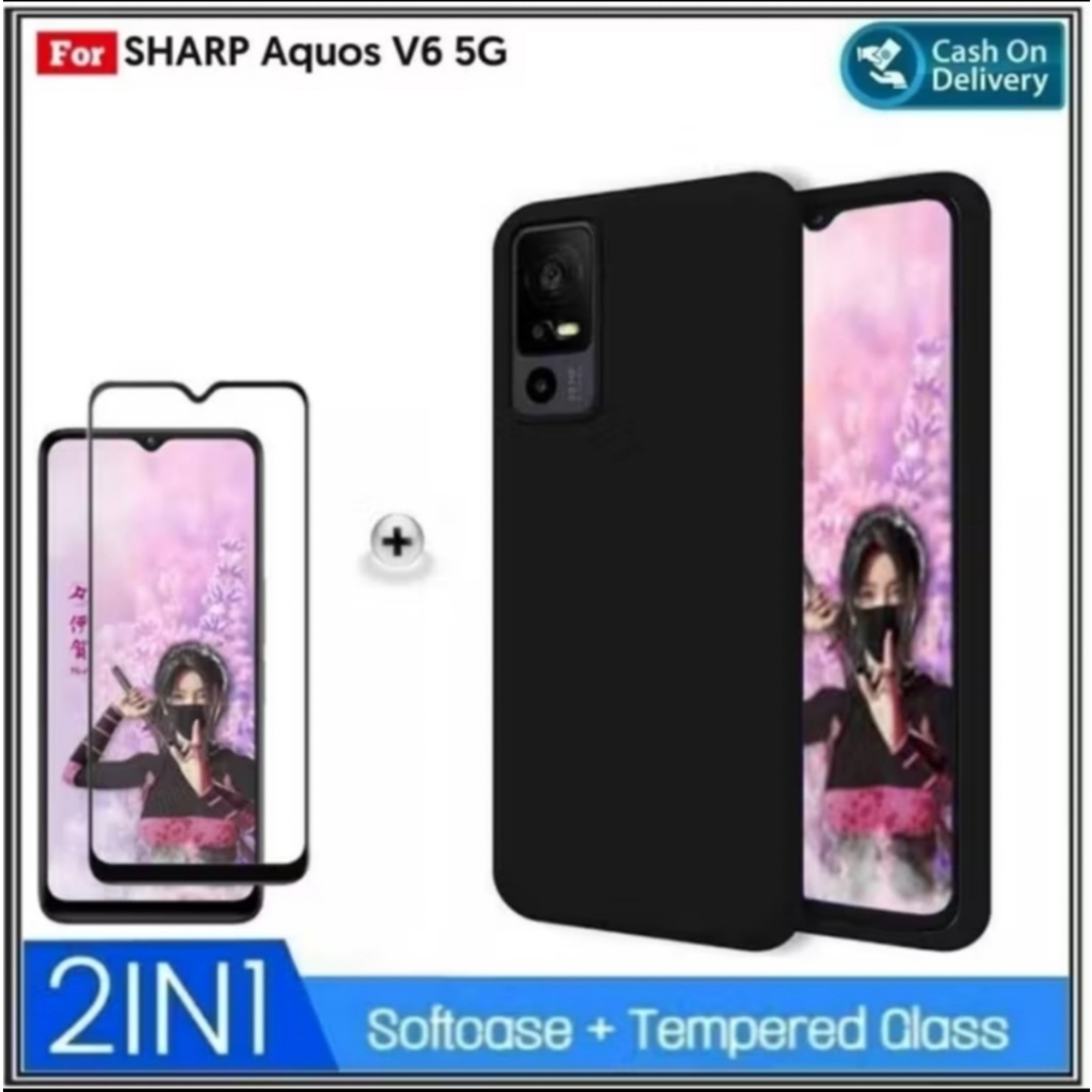 Riyanali_Shop PACKAGE 2IN1 Case Sharp Aquos V6 / V6 Plus/ V6 5G/ V7 Plus Soft Case Black Matte Premi