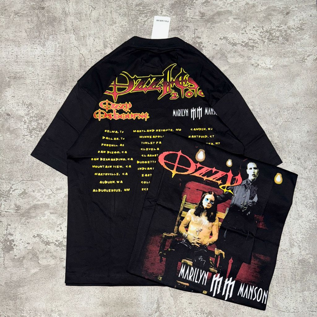 P&B Oversize Ozzy Osbourne x Marilyn Manson T-Shirt - เสื้อยืด Ozzy x Mm Oversize Black 20s