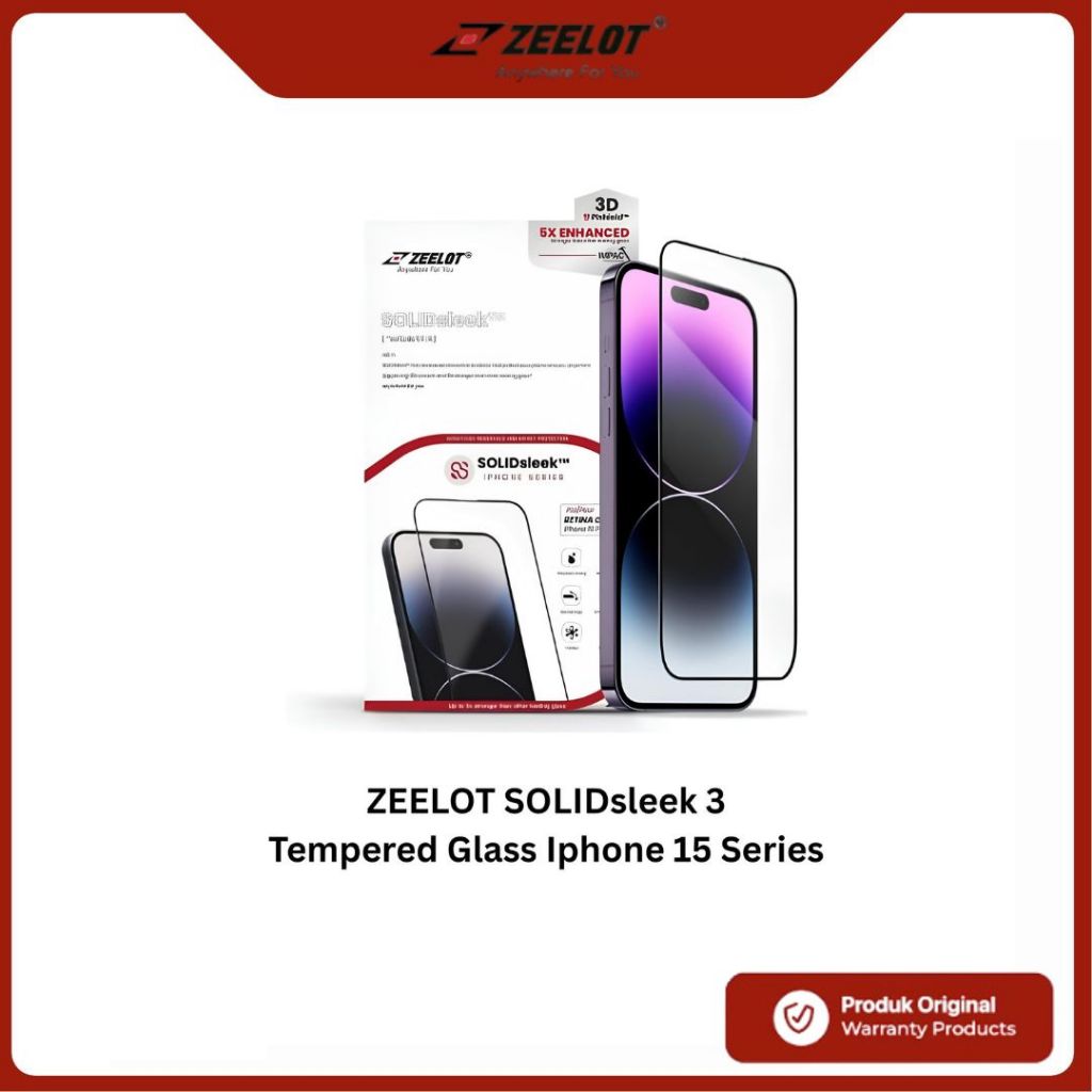 กระจกนิรภัย iPhone 15 Pro Max 15 Pro ZEELOT SOLIDsleek 3D Glass